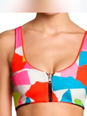 Maaji Fire Ninna Sport Coral/ Reversible Multicolor Zip-Front Bikini Top